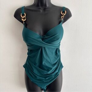 Chic Teal Swimsuit with Gold Details
